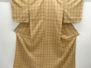アンティーク　格子織出し手織り紬単衣着物